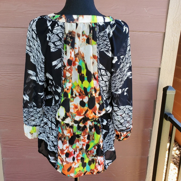 Calvin Klein Multi-Color Blouse W/Lining Elastic at Waist Petite S EUC - Picture 11 of 11
